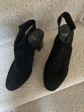 Eileen Fisher Black Suede Slingback Block Heel Pumps